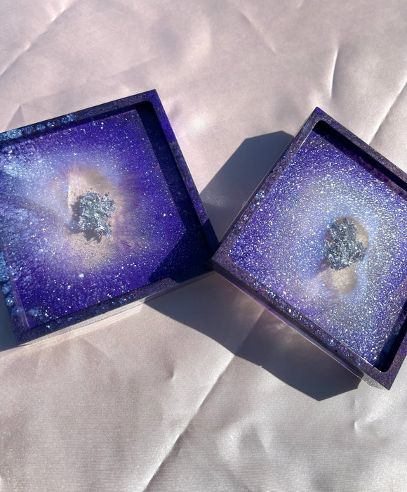 Purple Silver Sparkle Square Coasters